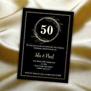 Elegant Black Gold Leaf 50th Wedding Anniversary
