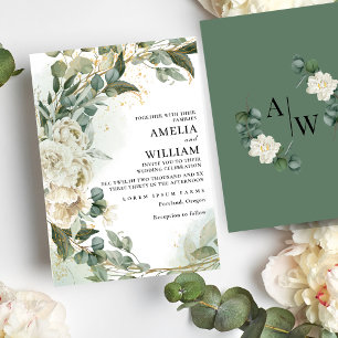Elegant black gold leaf Eucalyptus Wedding Invitation