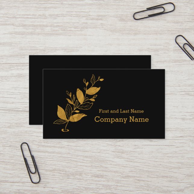 Elegant Black | Gold Leaf Foil Logo Business Card (Front/Back In Situ)