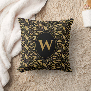 Elegant Black Gold Leaf Vintage Pattern Cushion