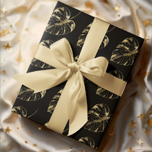 Elegant Black & Gold Leaf Wrapping Paper