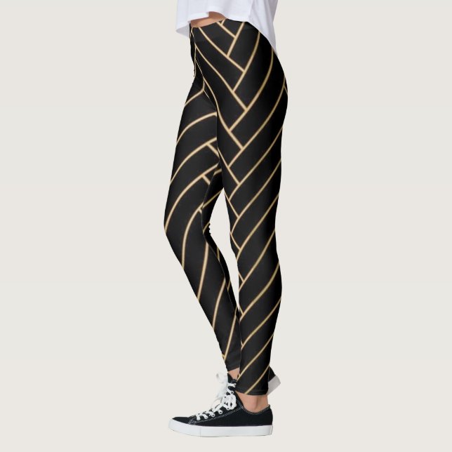 Elegant Black & Gold Leggings (Left)
