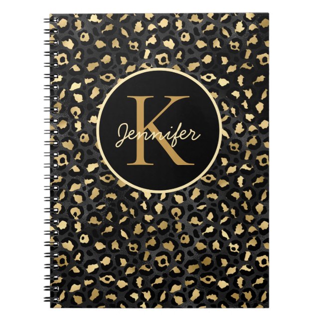 Elegant Black Gold Leopard Cheetah animal print Notebook (Front)