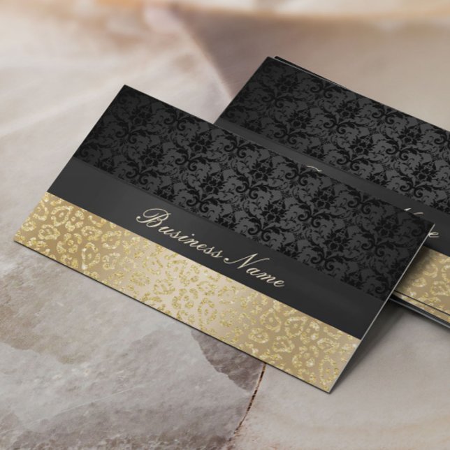 Elegant Black & Gold Leopard Print Damask Business Card (Creator Uploaded)