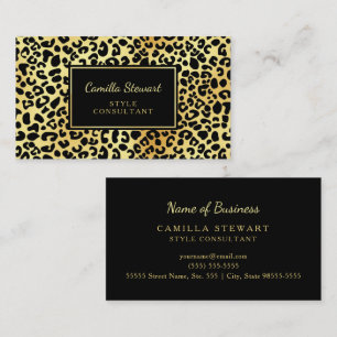 Elegant Black Gold Leopard Print Style Consultant Business Card