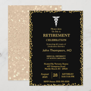 Elegant  Black & Gold Lights Doctor Retirement  Invitation