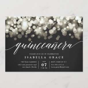 Elegant Black & Gold Lights Quinceanera Invitation