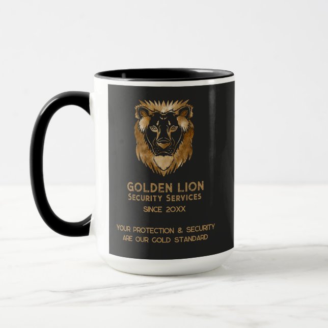 Elegant Black Gold Lion Luxe Business Logo Mug (Left)