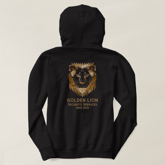 Elegant Black Gold Lion Security Services Business Hoodie (Design Back)
