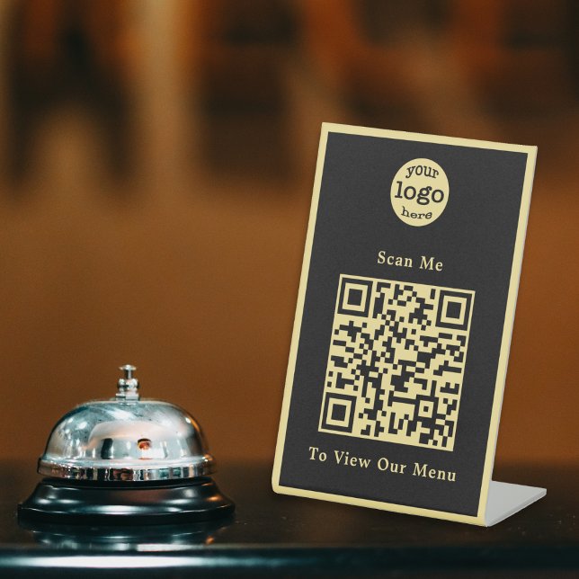 Elegant Black Gold Logo QR Code Restaurant Menu Pedestal Sign (Elegant Black Gold Logo QR Code Restaurant Menu Pedestal Sign)