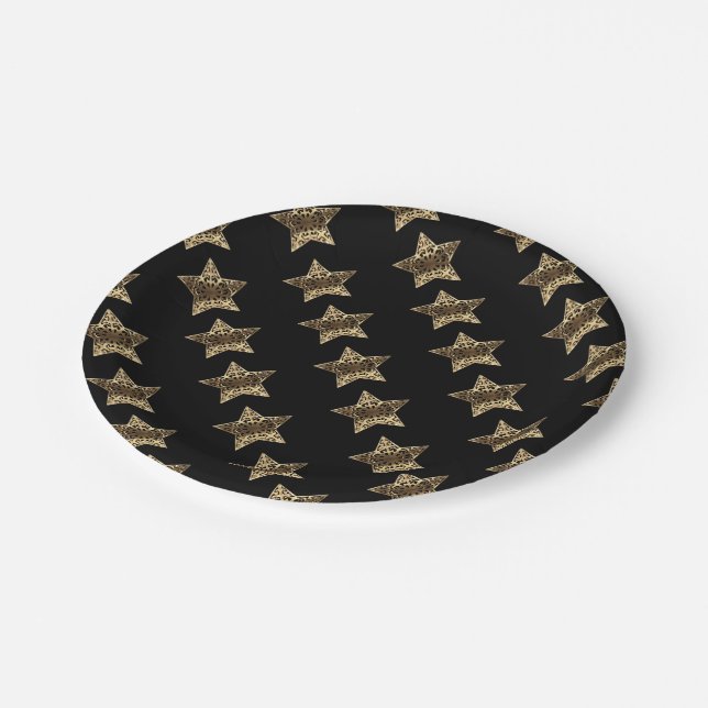 Elegant Black Gold Look Christmas Stars Pattern Paper Plate (Angled)