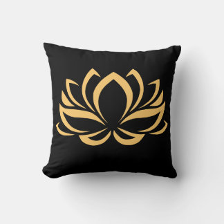 Elegant Black & Gold Lotus Flower Zen Mindfulness Cushion