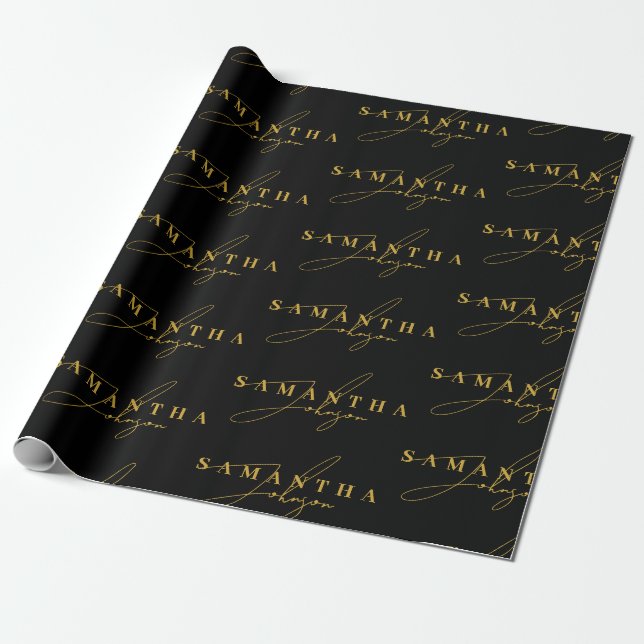 Elegant Black & Gold Luxury Signature Script  Wrapping Paper (Unrolled)
