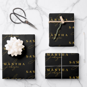Elegant Black & Gold Luxury Signature Script  Wrapping Paper Sheet