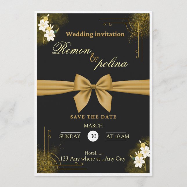 Elegant Black & Gold Luxury Wedding Invitation  (Front)