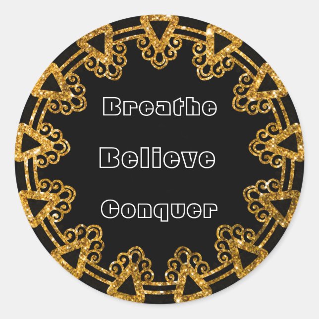 Elegant Black & Gold Mandala Motivation Stickers (Front)