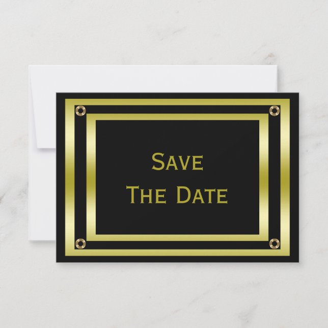 Elegant Black & Gold  Man's 40th Save The Date (Front)