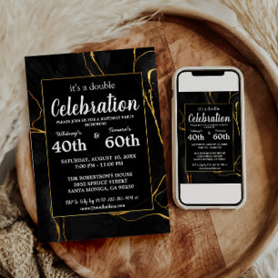 Elegant Black & Gold Marble Birthday Party Invitation