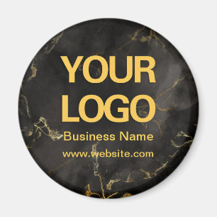 Elegant Black Gold Marble Business Logo Round Magnet