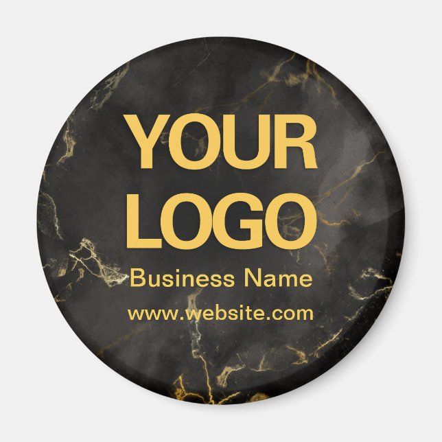 Elegant Black Gold Marble Business Logo Round Magnet (Front)