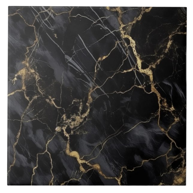 Elegant Black Gold Marble Ceramic Tile (Front)
