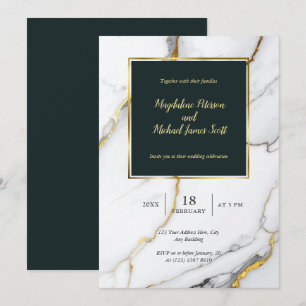 Elegant Black & Gold Marble Classic Script Wedding Invitation