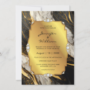 Elegant Black Gold Marble Diamond Wedding Invitation