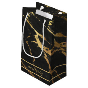 Elegant Black & Gold Marble Look   Editable Text Small Gift Bag