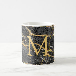 Elegant Black Gold Marble Monogram   Coffee Mug