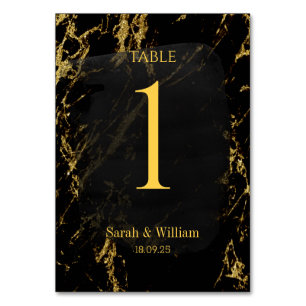 Elegant Black & Gold Marble Wedding Table Number
