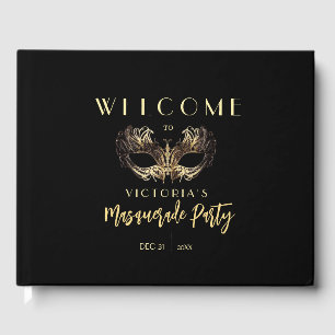 Elegant Black Gold Masquerade Party Birthday Guest Book