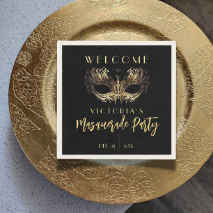 Elegant Black Gold Masquerade Party Birthday Napkin