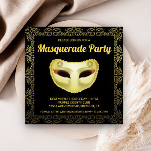 Elegant Black Gold Masquerade Party Invitation