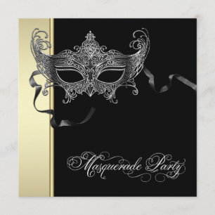 Elegant Black Gold Masquerade Party Invitations