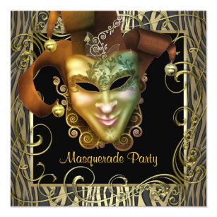 Elegant Black Gold Masquerade Party Invitations