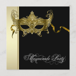 Elegant Black Gold Masquerade Party Invitations