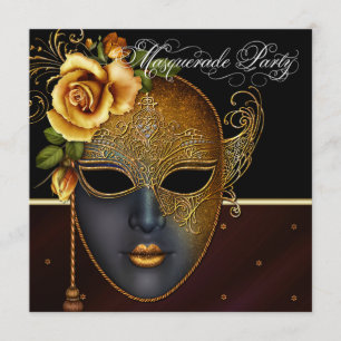 Elegant Black Gold Masquerade Party Invitations