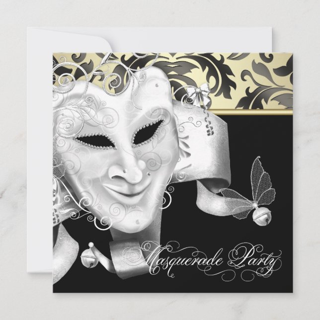 Elegant Black Gold Masquerade Party Invitations (Front)