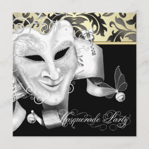 Elegant Black Gold Masquerade Party Invitations