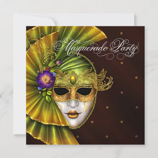 Elegant Black Gold Masquerade Party Invitations (Front)