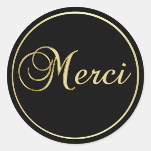 Elegant Black Gold MERCI Labels Stickers