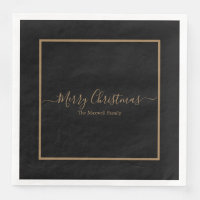 Elegant black gold Merry Christmas family name