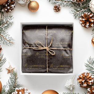 Elegant Black Gold Merry Christmas Family Name Tissue Paper