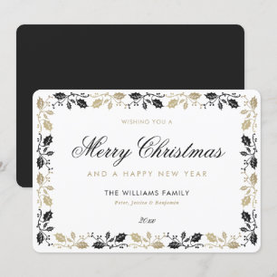 Elegant Black Gold Merry Christmas Happy New Year Holiday Card
