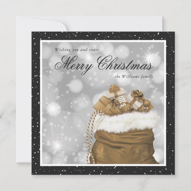 Elegant Black Gold Merry Christmas Holiday Cards (Front)