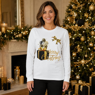 Elegant Black Gold Merry Christmas Long Sleeve T-Shirt