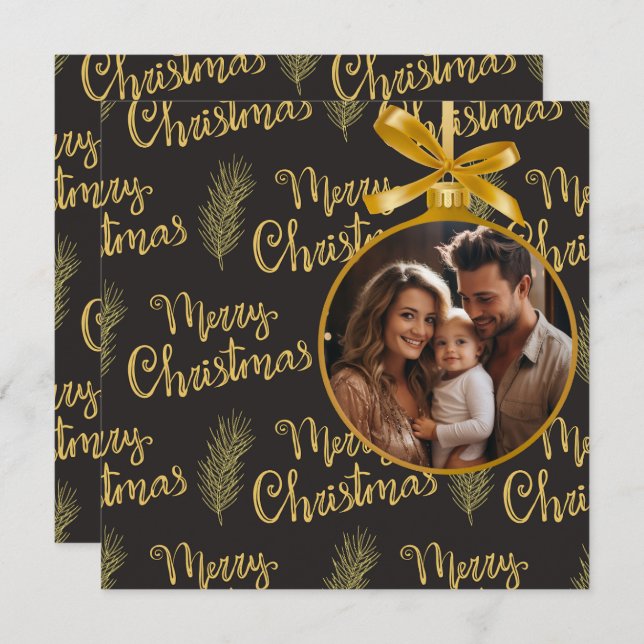 Elegant Black&Gold "Merry Christmas" Personalised Holiday Card (Front/Back)