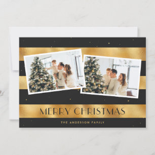 Elegant Black Gold Merry Christmas Photo Card