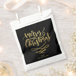 Elegant Black & Gold Merry Christmas Script Favour Bag