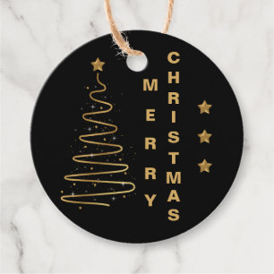 Elegant Black Gold Merry Christmas Tree Star Gift Favour Tags